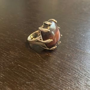 Large Rectangle Tigers Eye 925 Sterling Silver Ring Size 7